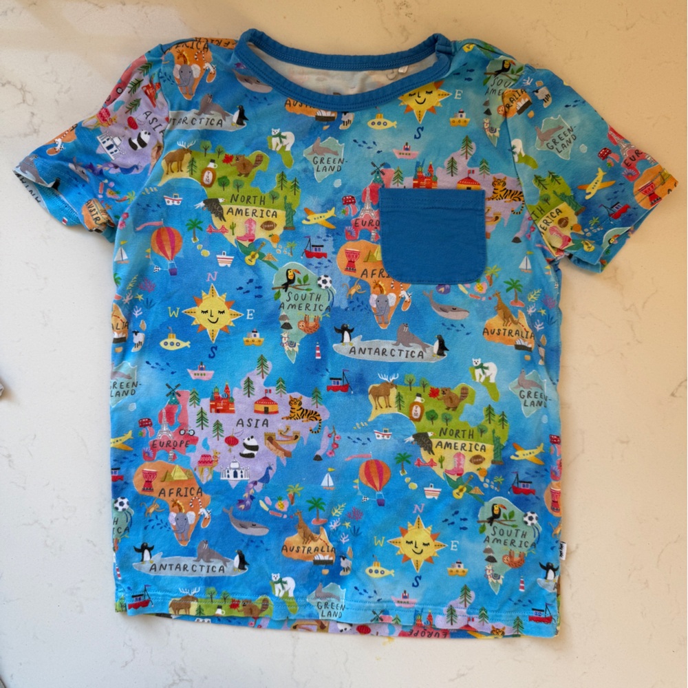 Little Sleepies Around the World Bamboo Pocket Tee - Kids Size 5